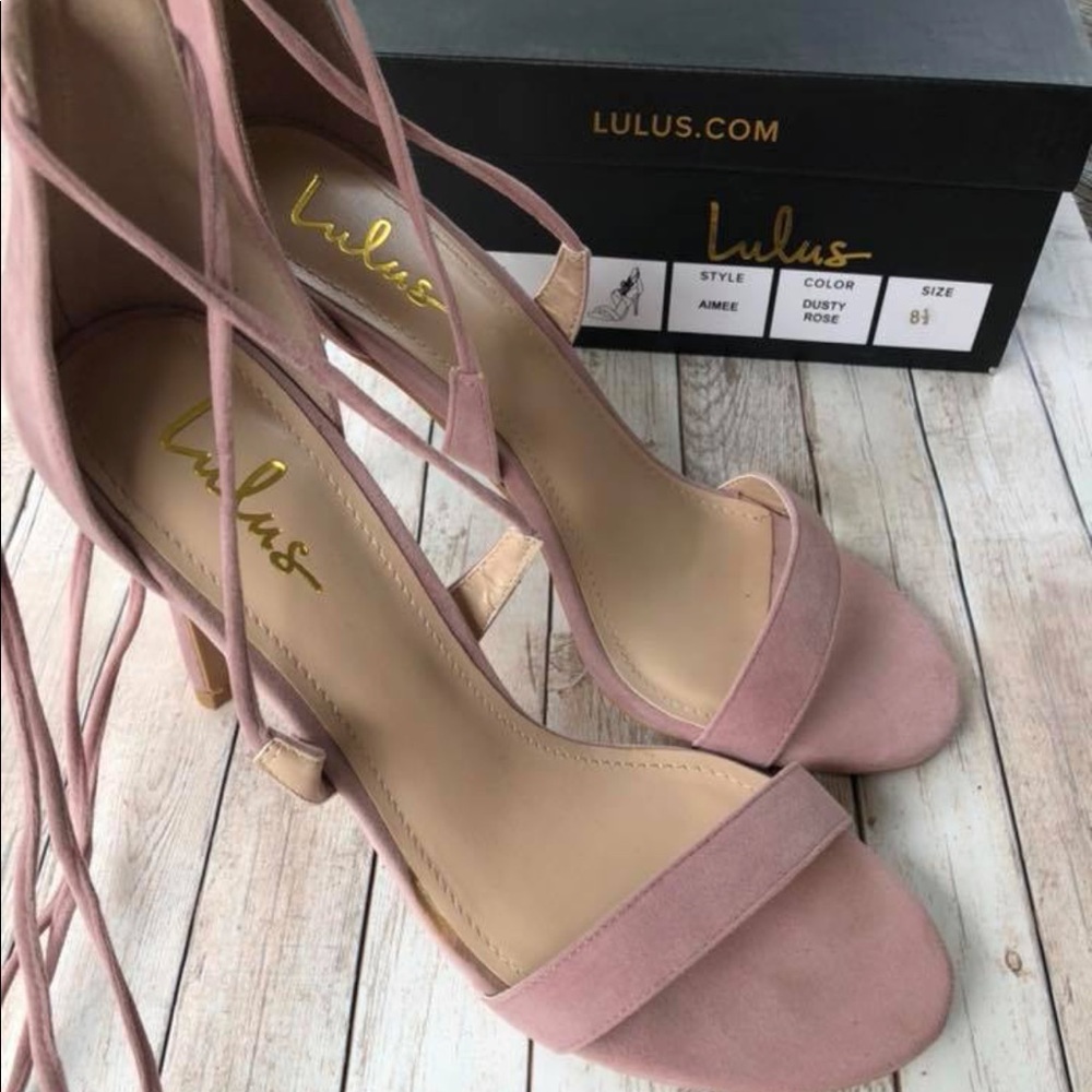 Lulus Dusty Rose Suede Lace Up Heels